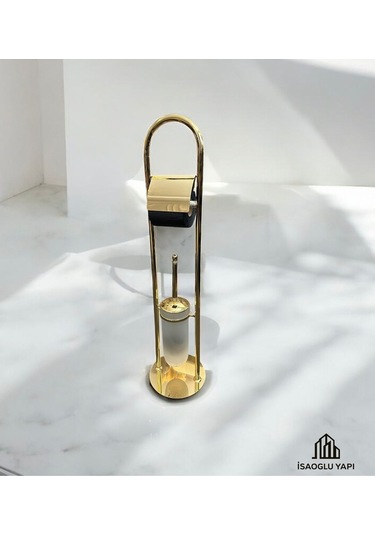 İsaoğlu Yapı Gold Kova Banyo Seti Klozet Fırçası Tuvalet Kağıtlığı Komple Pirinç Set Gold Banyo Gold Altın