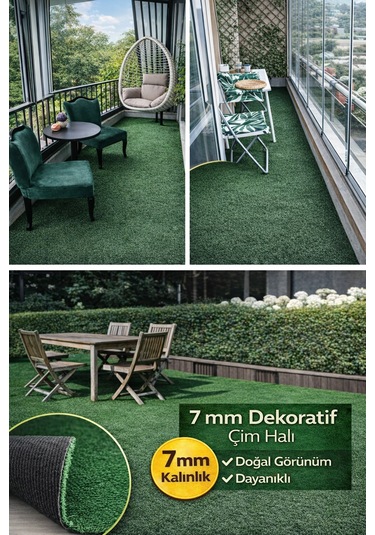 7 Mm Dekoratif Çim Halı Doğal Görünüm, Pratik Kullanım 100 x 100