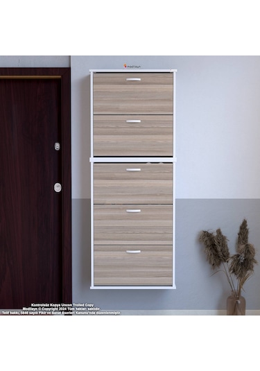 Modilayn Varbi Umay' 2 Li Asma Kapı Önü 52 X 181 X 25, 5 Cm Lik 5 Düşer Kapak 10 Göz Raf Bölmeli Ayakkabılık Cordoba - Beyaz
