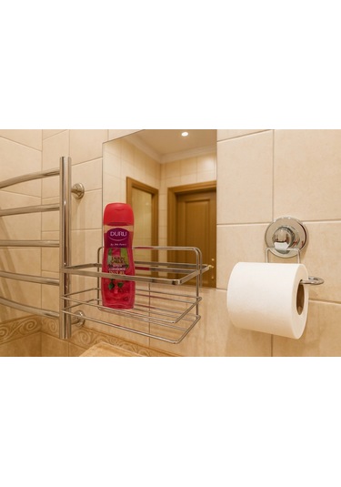 Banyo Köşe Rafı Tek Katlı Şampuanlık Vidalı + Vakumlu Tuvalet Kağıtlık Krom