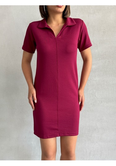Kadın Polo Yaka Soft Touch Elbise Bordo