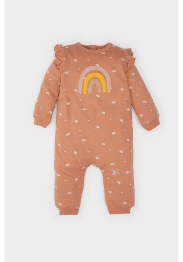 DeFacto Kız Bebek Yenidoğan Baskılı Kalın Uzun Kollu Tulum D6016A524WNBN564 Kahve