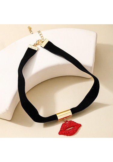 Kadınlar Bayanlar İçin Moda Seksi Ve Çekici Alev Kırmızısı Dudaklar Takı Seti Kırmızı