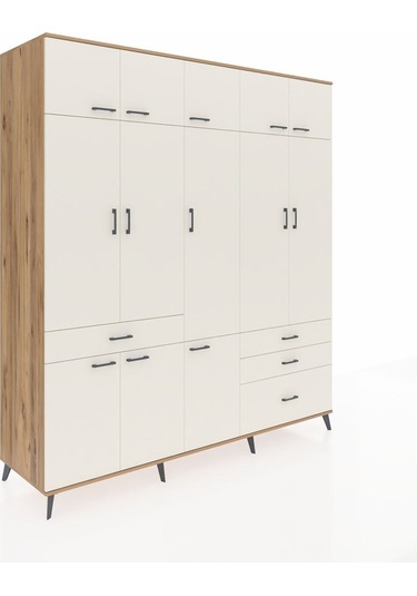 Kronos Dolap 8 Raflı 4 Çekmeceli 3 Askılı 220x59x243 Çam-aytaşı/aytaşı Aytası/aytası