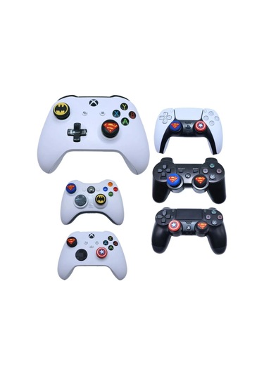 Desenli Sony Ps5/ps4/ps3 Analog Koruyucu Silikon Pad-kaptan Amerika Siyah