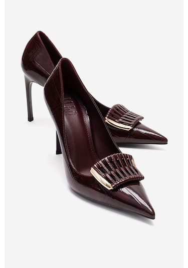 Luvishoes Guernı Bordo Baskı Kadın Topuklu Ayakkabı Bordo