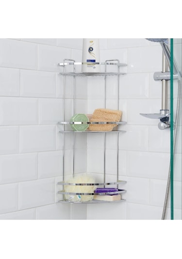 Suntel 3 Katlı Köşe Banyo Köşe Rafı Krom