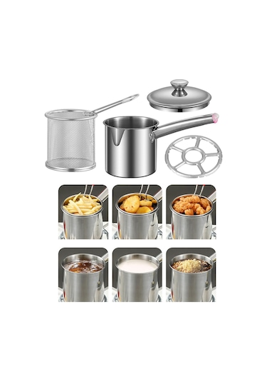 Homyl Fritöz Tencere Net Sepet Kapaklı Üniversal Yağ Stil F