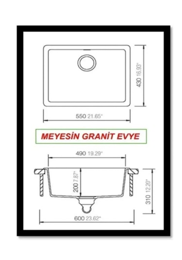 Meyesin ME-43B Tezgah Altı Granit Mutfak Eviyesi Beyaz 43 x 55 CM