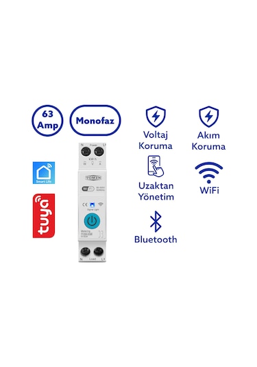 Tomzn WiFi Özellikli Akıllı Sigorta Dahili Enerji Ölçerli Zaman Rölesi 63A