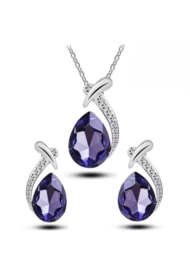 Yeni Collections Damla Taşlı, Trend Zirkon Taş İşlemelitakı Seti Kolye Küpe , Yeni Yıl, Mor