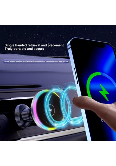 Siyah Manyetik Telefon Tutucu 360 Derece Dönebilen Telefon Montajı 15w Manyetik Kablosuz Araç Şarj Cihazı