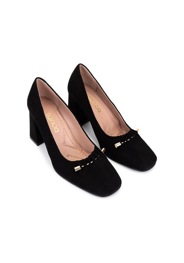 Tamer Tanca Kadın Hakiki Deri Siyah Süet Topuklu Ayakkabı 1129 101 Bn Ayk Sk25-26 Sıyah Suet SIYAH SUET