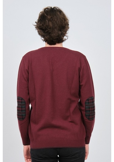 Desen Triko Erkek V Yaka Saf Yün Kazak 0246538 Bordo Bordo
