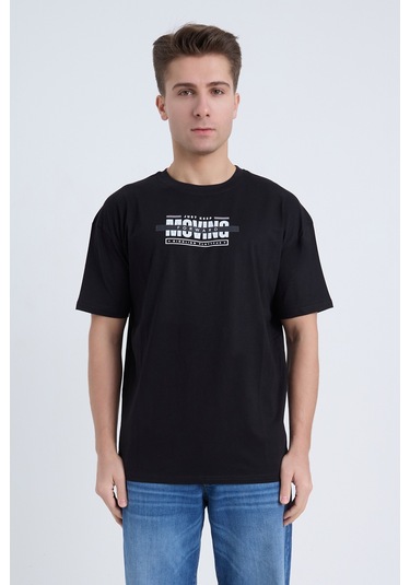 Velvoria Unisex Oversize Relaxed Moving Baskılı Siyah Renk T-shirt