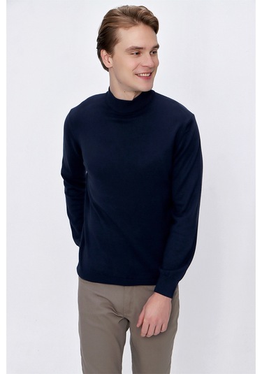 Basic Dinamik Fit Rahat Kesim Yarım Balıkçı Yaka Triko Kazak 99kc017002200 Lacivert