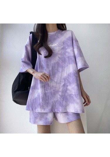 İnce Kesim Spor Ve Rahat Kadın Üst Ve Şort İkili Set Mor