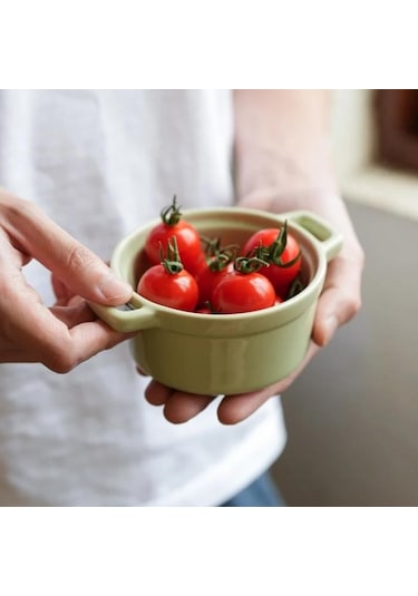 200ml Seramik Kahvaltı Kasesi Kapaklı Ramekinler Fırına Uygun Krem Brulee, Mini Güveç Sufle Kapağı Ve Fransız Soğan Çorbası İçin Sap Yeşil