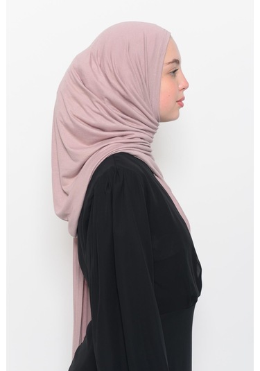 Hazır Pratik Geçmeli Lüks Düz Penye Şal Çapraz Hizalı Pudra