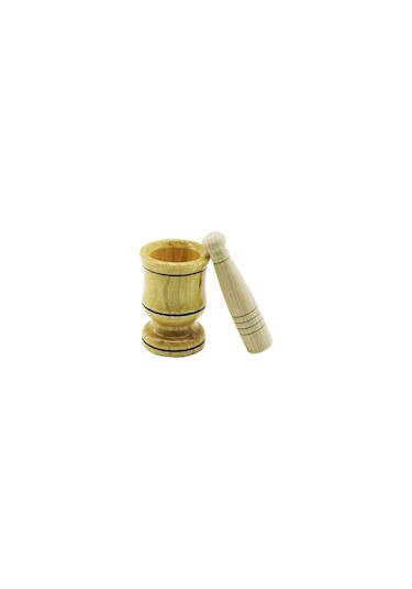 Küçük Boy Ahşap Havan Sarımsak Dövecek Ç: 6cm--d: 4cm--y: 8.8cm Fileli Ambalaj 50001 Açık Bej