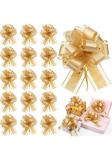 Dofolink 30 Adet Büyük Boy Altın Hediyelik Şerit Bow - Dekoratif Kumaş Bowknot