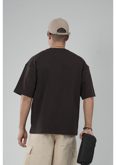 King-Brich Oversize Kalıp Effective Things Yazılı Basic Tişört Kahverengi