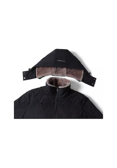 Rüzgar Geçirmez Pamuklu Kadife İçi Büyük Beden Erkek Kaban Koyu Gri