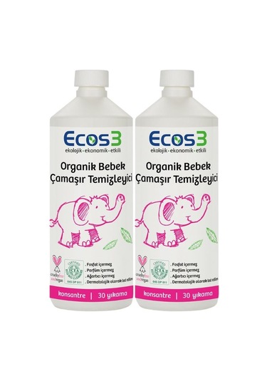 Ecos3 Organik Bebek Çamaşır Temizleyici 30 Yıkama 2 x 1 L