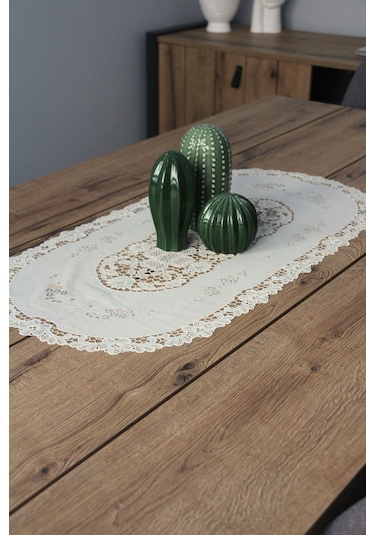 Pvc Runner Ve Sehpa Üstü Servislik 80 Cm X 40 Cm Kahve - Krem
