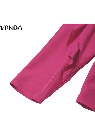 Vonda Kadın Yaz Modası Yuvarlak Yaka Puf Uzun Kollu Bluz Mavi