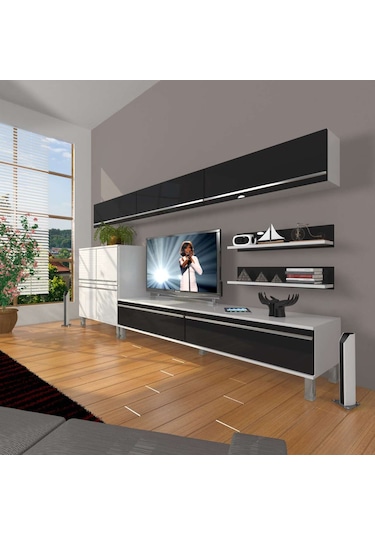 Decoraktiv Eko 8 Mdf Std Krom Ayaklı Tv Ünitesi Tv Sehpası Beyaz - Siyah