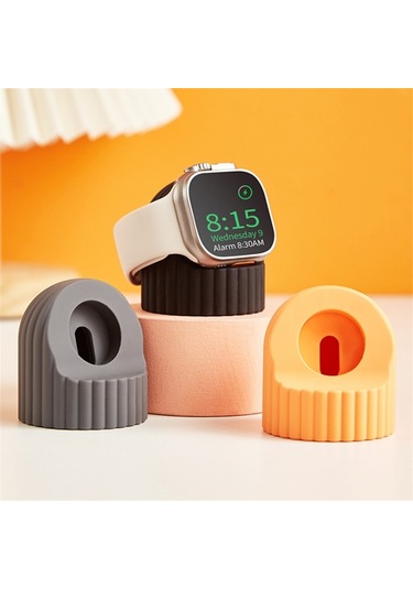 Cbtx iOS Uyumlu Watch Uyumlu Şarj Standı Dalga Doku Silikon Bağlantı Tutucusu Masa Standı Şarj İstasyonu Bağlantı Tutucusu - Mor