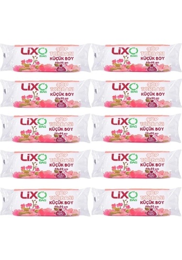 Lixo Küçük Boy Çöp Poşeti 40 x 50 Cm 30 lu Rulo 10 Adet Şeffaf