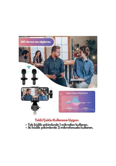Type-c Çiftli Kablosuz Yaka Mikrofon Seti Telefon Vlog Canlı Yayın Tiktok Youtube Uyumlu Lisinya