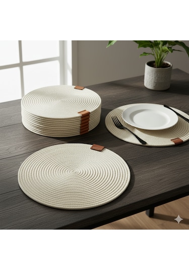 Amerikan Servis Runner 6 Lı Sunum Supla Çeyiz Takımı Örgü Tabak Altı Yanmaz Krem