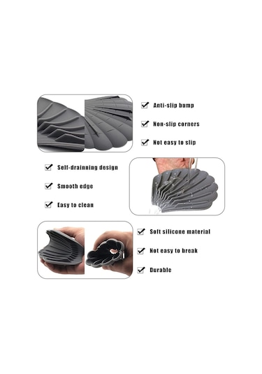 15x12.5x1.5cm Boşaltılabilir Silikon Sabun Kutusu Delik Deflektör Sabunluk Kabuk Şekli Kaymaz Sabunluk Süt Mavisi