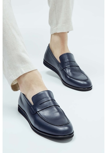Tamer Tanca Erkek Hakiki Deri Lacivert Loafer Ayakkabı 537 3179 Erk Ayk Y23 Lacı Nappa Lacivert