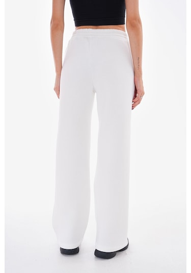 Kallima Çımalı Beyaz Kışlık Şardonlu Yüksek Bel Bol Paça Eşofman Beyaz