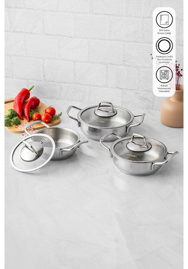 Emsan Demre 6 Parça Çelik Sahan Set Gümüş