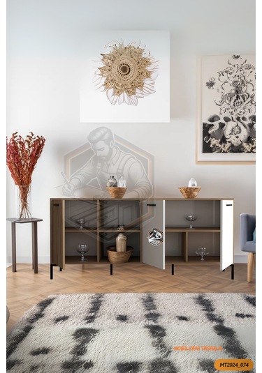 Tamamı Mdf Sinem 3 Kapaklı Çift Renkli Çok Amaçlı Konsol Salon
