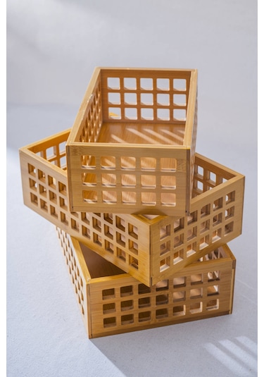 Bambu 3 Lü Dikdörtgen Organizer Kutu Kahverengi