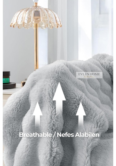 Kürk Yatak Örtüsü Çift Kişilik Dolgulu Peluş Yumuşak Çift Taraflı Yorgan 3 Parça Loria Gri Gri