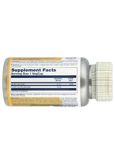 Solaray Zinc Citrate With Pumpkin Seed Immune System 60 Vegcaps