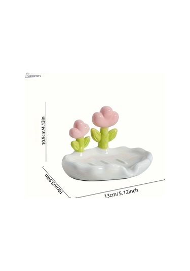 Willowhaven Beyaz Oval Plastik Çiçek Desenli Kendinden Süzülmeli 4 Mevsim Sabunluk Beyaz