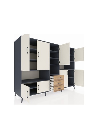 Kronos Dolap 13 Raflı 3 Çekmeceli 9 Kapaklı 220x59x163 Antrasit-a Antrasit-aytaşı/çam