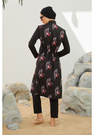 Tam Kapalı Tesettür Mayo Deniz Mayosu Td223-040 Siyah