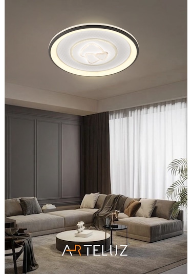 Üçgen Model Modern Plafonyer Avize 50 Cm, 3 Renk Işık Siyah