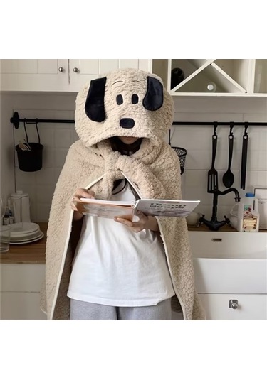 Flybuy Yeni Siesta Sıcak Şirin Öğrenci Ofis Moda Kore Kış Karikatür Kapüşonlu Battaniye Kt Beyaz