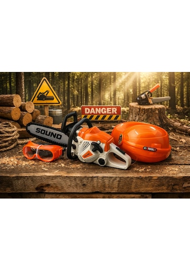 Baretli Ve Gözlüklü Sesli Hızar Seti Oyuncak Power Saw Set