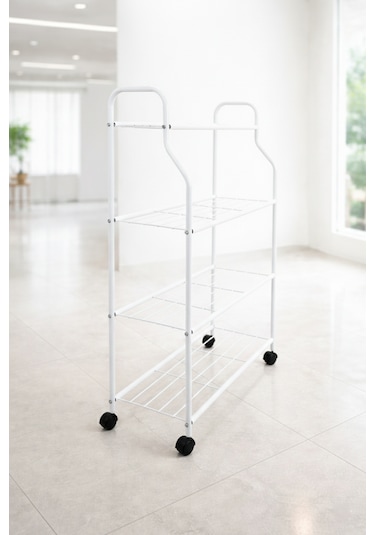 Modern Beyaz 4 Katlı Tekerlekli Metal Çiçeklik Standı: Çok Amaçlı Mutfak,kitaplık&dekoratif Lüks Stand